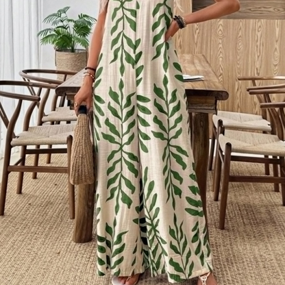 Kvinnors blad tryck spaghetti rem jumpsuit