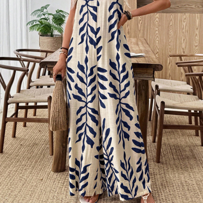 Kvinnors blad tryck spaghetti rem jumpsuit