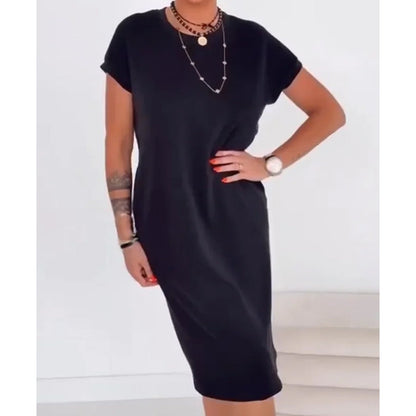 👗 50% RABATT NU! 🛍️ Damernas Casual Kortärmad T-Shirt Klänning – Mjuk, Andningsbar med Fickor 🌿