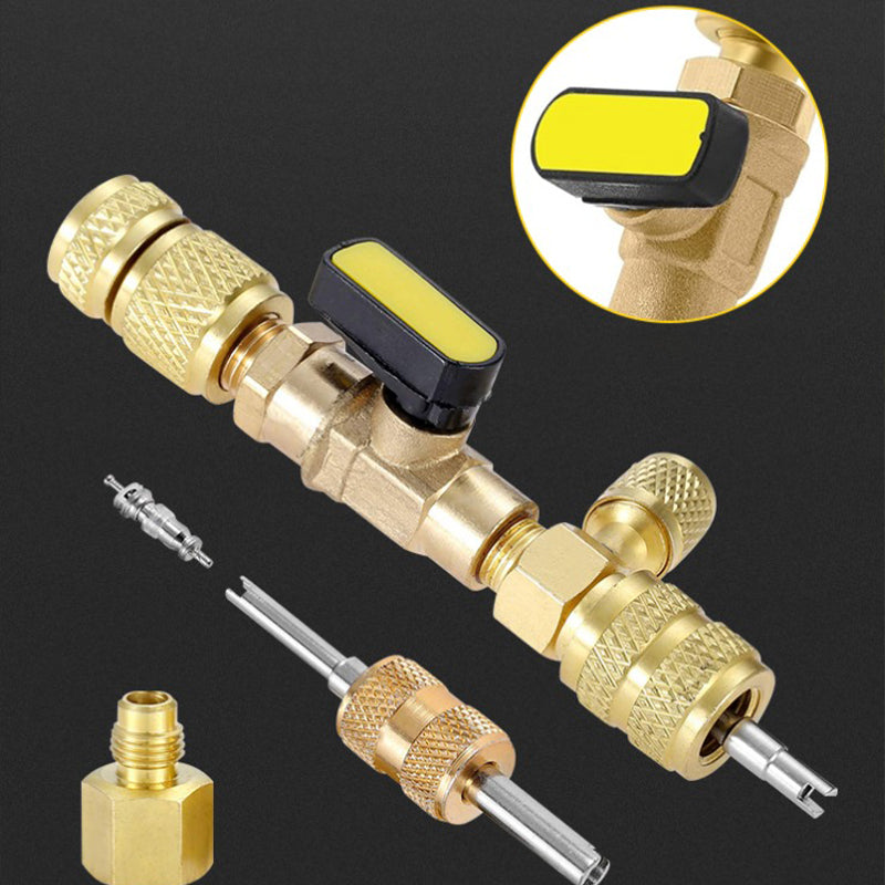 🔥 50% RABATT NU! 🔩 AC Ventil Kärna Borttagningsverktyg – Dubbla SAE Portar, Solid Mässingsbygge, Inkluderar 10 Extra Kärnor 🔧