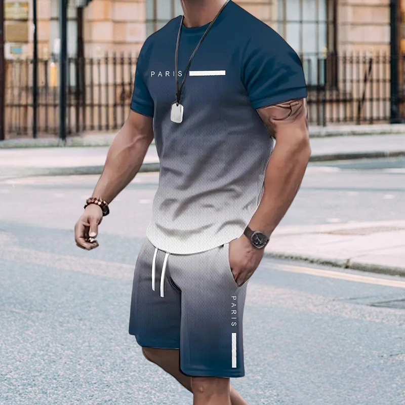 Herrset med t-shirt och shorts i gradientfärg