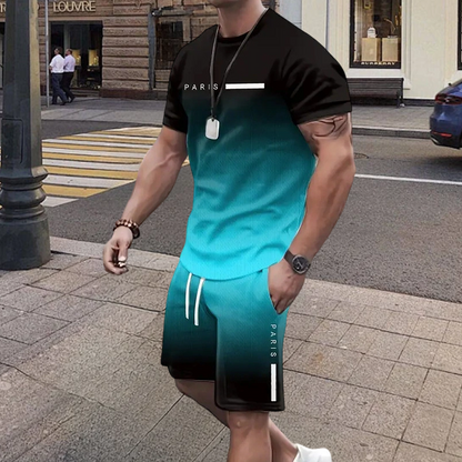 Herrset med t-shirt och shorts i gradientfärg