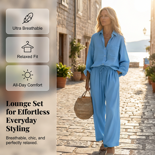 🌸 Vårrea 50 % RABATT 👕Elegant tvådelat set i linneimitation för damer