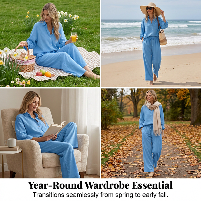 🌸 Vårrea 50 % RABATT 👕Elegant tvådelat set i linneimitation för damer