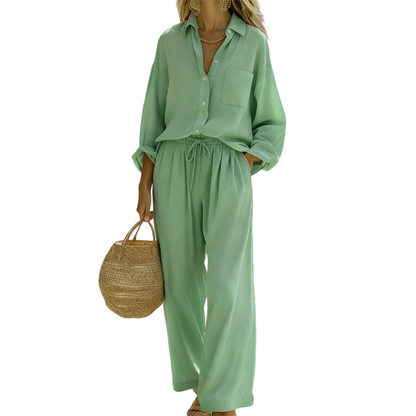 🌸 Vårrea 50 % RABATT 👕Elegant tvådelat set i linneimitation för damer
