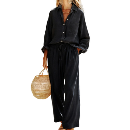 🌸 Vårrea 50 % RABATT 👕Elegant tvådelat set i linneimitation för damer