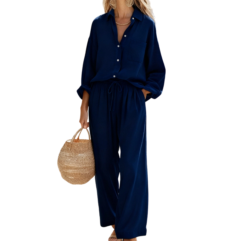 🌸 Vårrea 50 % RABATT 👕Elegant tvådelat set i linneimitation för damer