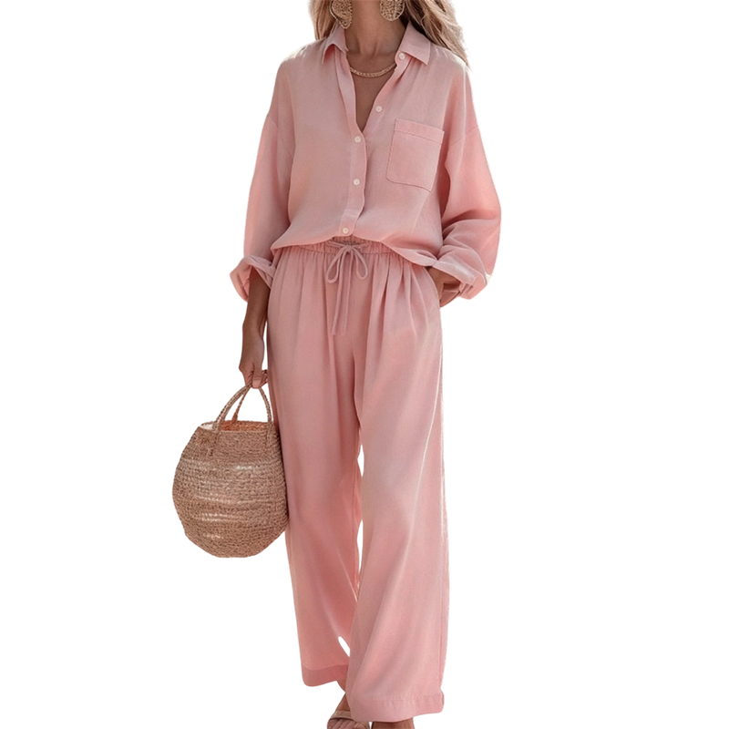 🌸 Vårrea 50 % RABATT 👕Elegant tvådelat set i linneimitation för damer