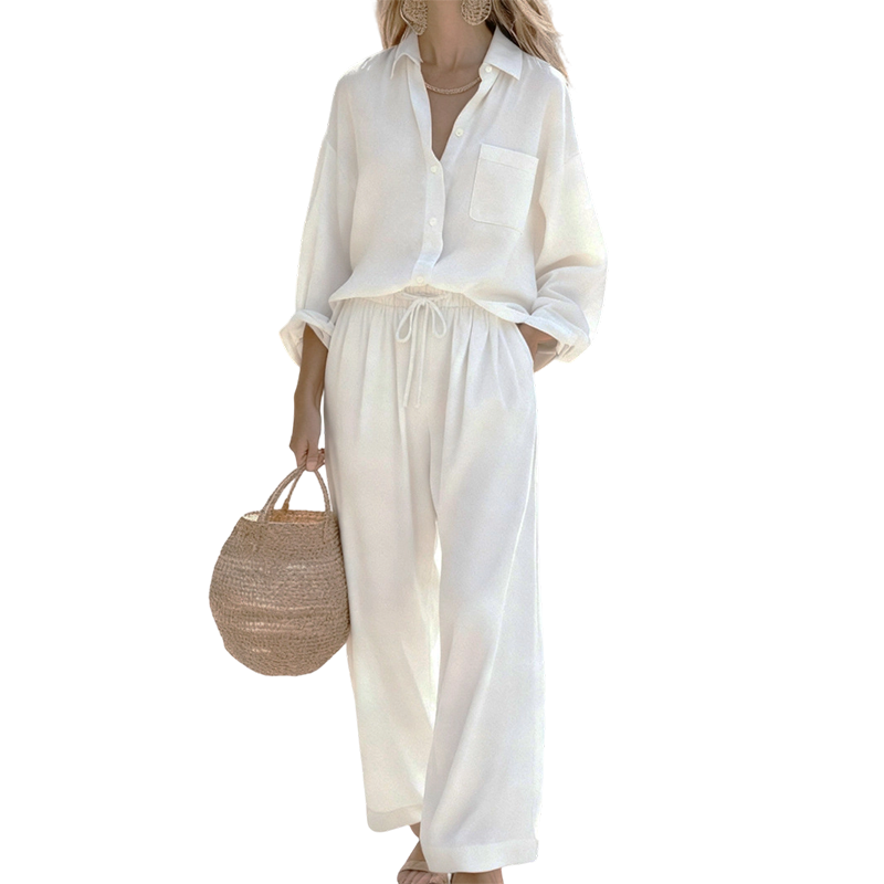 🌸 Vårrea 50 % RABATT 👕Elegant tvådelat set i linneimitation för damer