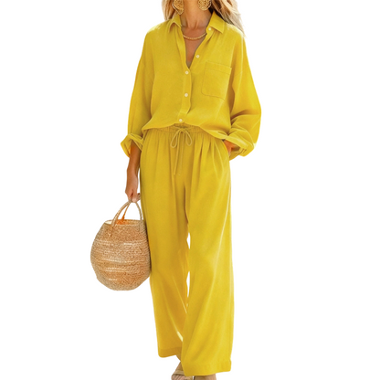 🌸 Vårrea 50 % RABATT 👕Elegant tvådelat set i linneimitation för damer