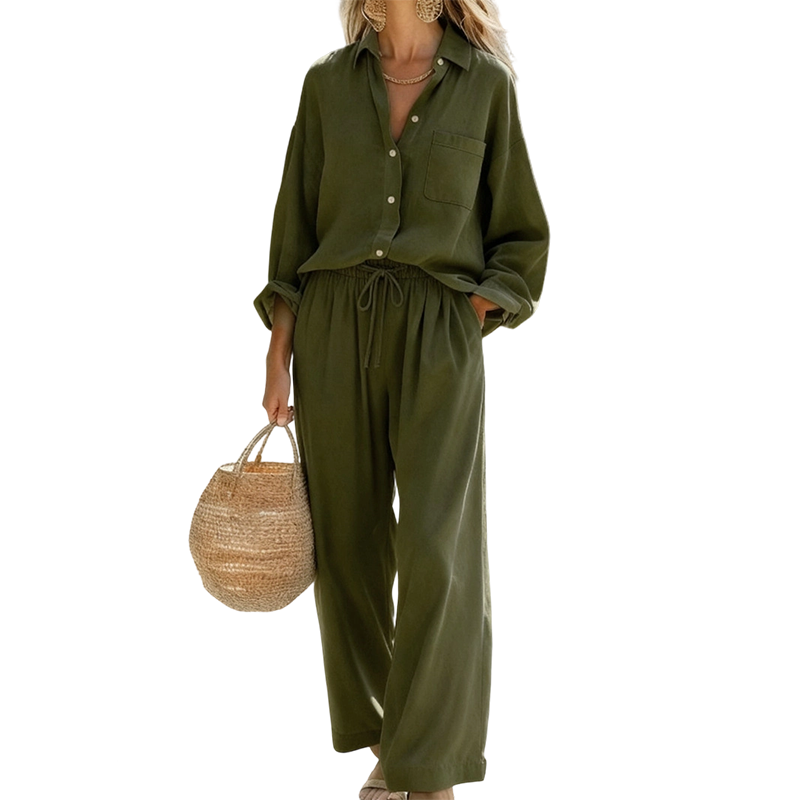 🌸 Vårrea 50 % RABATT 👕Elegant tvådelat set i linneimitation för damer