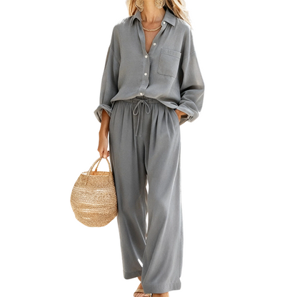 🌸 Vårrea 50 % RABATT 👕Elegant tvådelat set i linneimitation för damer
