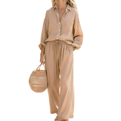 🌸 Vårrea 50 % RABATT 👕Elegant tvådelat set i linneimitation för damer