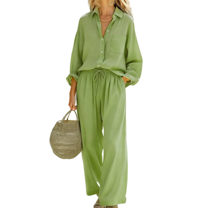 🌸 Vårrea 50 % RABATT 👕Elegant tvådelat set i linneimitation för damer