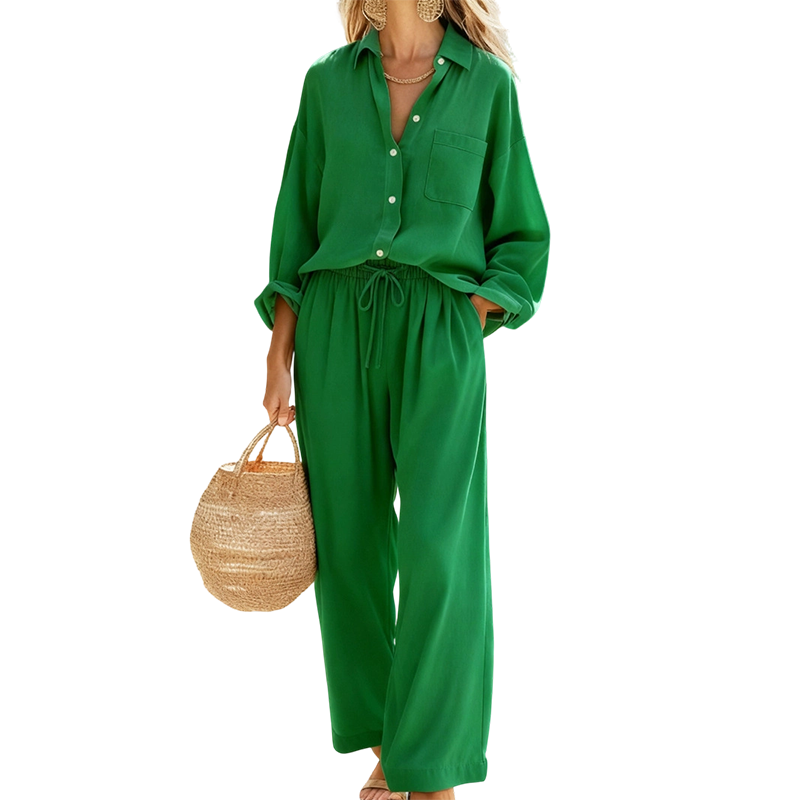 🌸 Vårrea 50 % RABATT 👕Elegant tvådelat set i linneimitation för damer