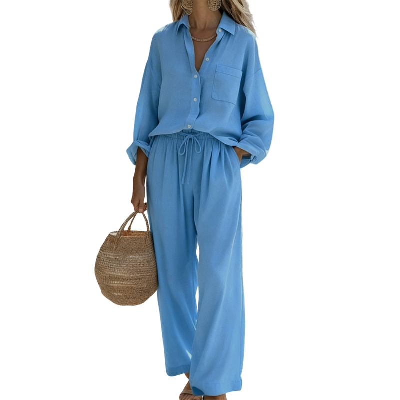 🌸 Vårrea 50 % RABATT 👕Elegant tvådelat set i linneimitation för damer
