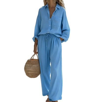 🌸 Vårrea 50 % RABATT 👕Elegant tvådelat set i linneimitation för damer