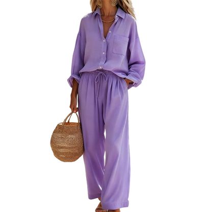 🌸 Vårrea 50 % RABATT 👕Elegant tvådelat set i linneimitation för damer