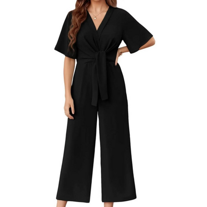 🔥50% RABATT NU!🔥 Elegant jumpsuit för dam med V-ringning, vida ben och knytning i midjan