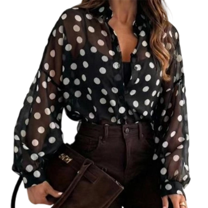 Kvinnors knappnedgående Polka Dot-skjorta