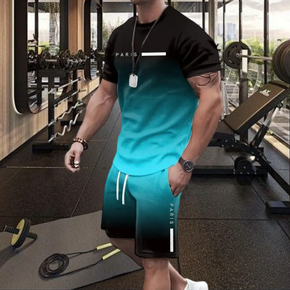 🔥🎁Nyhet 50 % RABATT🔥😎Herrset med t-shirt och shorts i gradientfärg
