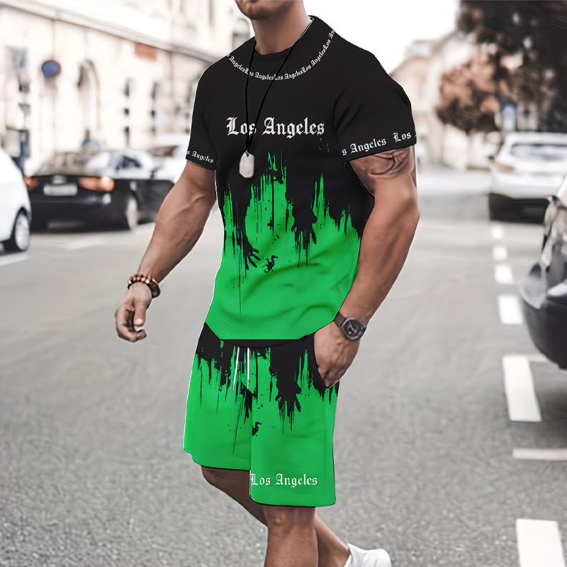 Mäns grafiska tryck T-shirt och shorts uppsättning