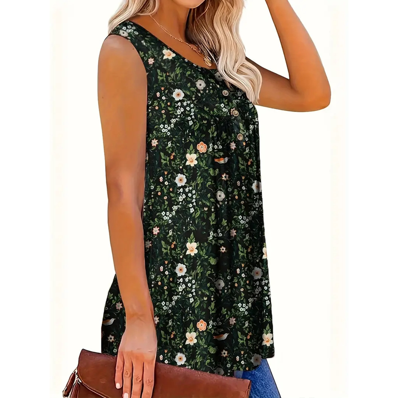 👚 50% RABATT NU! 🌸 Damtopp med Tryckt Mönster och Knappar – Andningsbart Tyg, Söt Design & Perfekt för Sommardagar ☀️