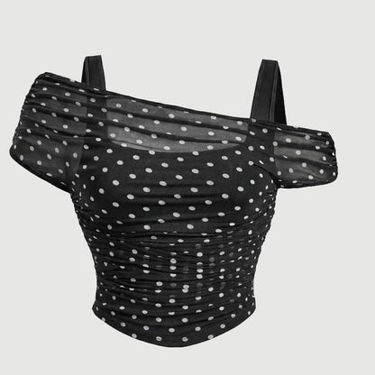 Asymmetrisk rynkad mesh-topp för dam