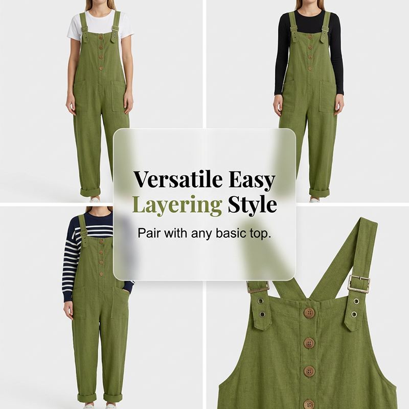 👖 50% RABATT! 🌸 Dam Lediga Hängselbyxor med Lös Passform & Knäppning Fram – Bekväm Design, Mjukt Denim & Perfekt För En Avslappnad Vardagslook ✨