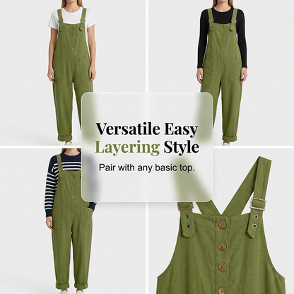 👖 50% RABATT! 🌸 Dam Lediga Hängselbyxor med Lös Passform & Knäppning Fram – Bekväm Design, Mjukt Denim & Perfekt För En Avslappnad Vardagslook ✨