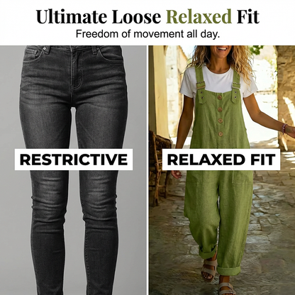 👖 50% RABATT! 🌸 Dam Lediga Hängselbyxor med Lös Passform & Knäppning Fram – Bekväm Design, Mjukt Denim & Perfekt För En Avslappnad Vardagslook ✨