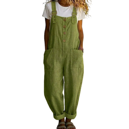 👖 50% RABATT! 🌸 Dam Lediga Hängselbyxor med Lös Passform & Knäppning Fram – Bekväm Design, Mjukt Denim & Perfekt För En Avslappnad Vardagslook ✨