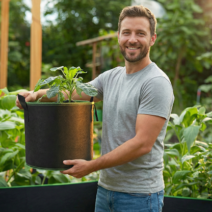 Förstärkt odlingspåse av non-woven-material med handtag