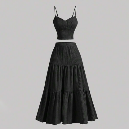 👗 50% RABATT!🌸 Högmidjad A-linje Kjol & Linne Set – 2-delat, Krinklat & Mångsidigt!