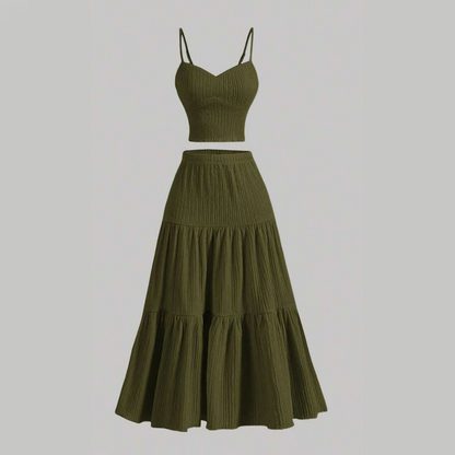 👗 50% RABATT!🌸 Högmidjad A-linje Kjol & Linne Set – 2-delat, Krinklat & Mångsidigt!