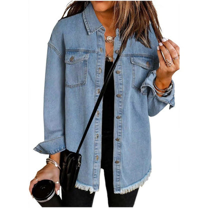 🔥 50% RABATT🔥Ripped denimjacka med rå kant för kvinnor