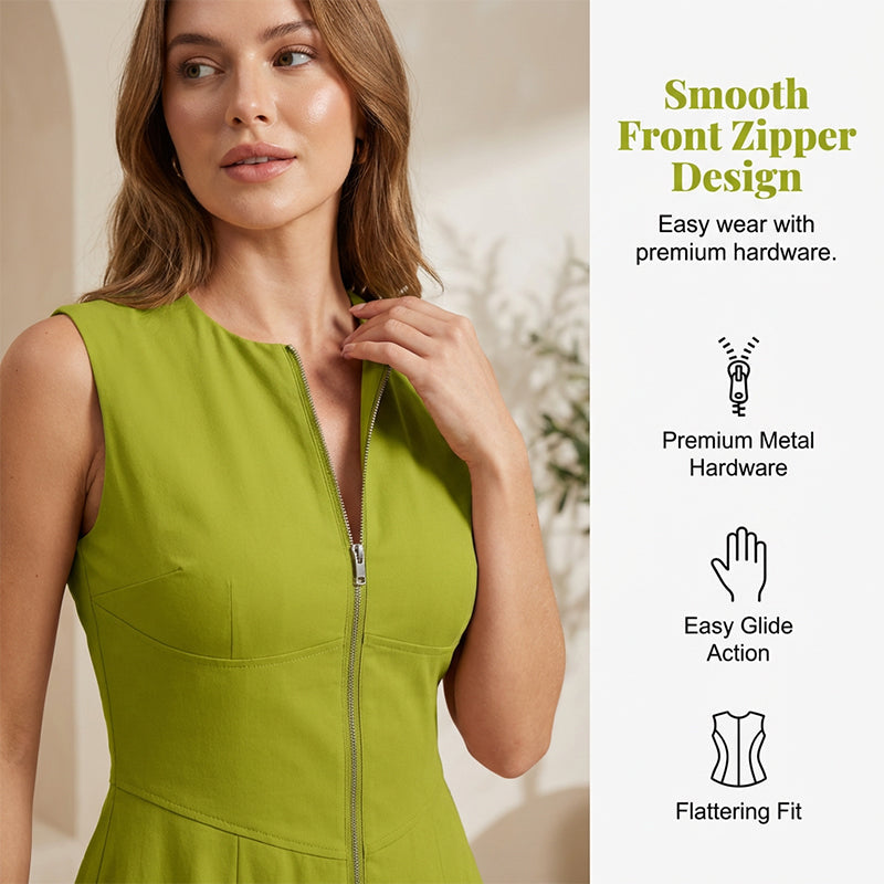 Sleeveless Zip-Front A-Line Maxi Dress