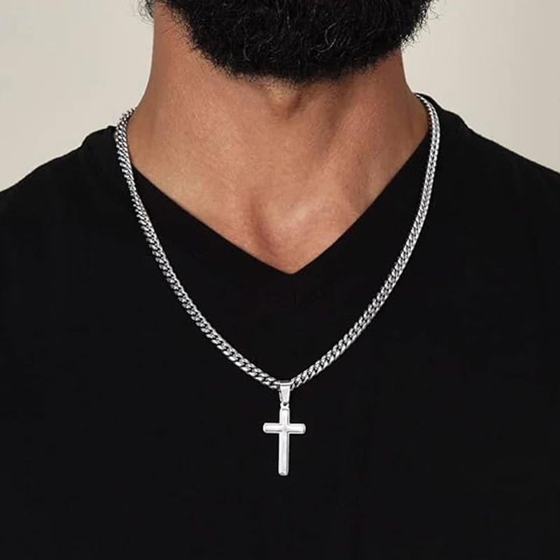 🔥 50% RABATT! 🔥✝️Herrhalsband med rostfritt stål korshänge – inklusive presentask