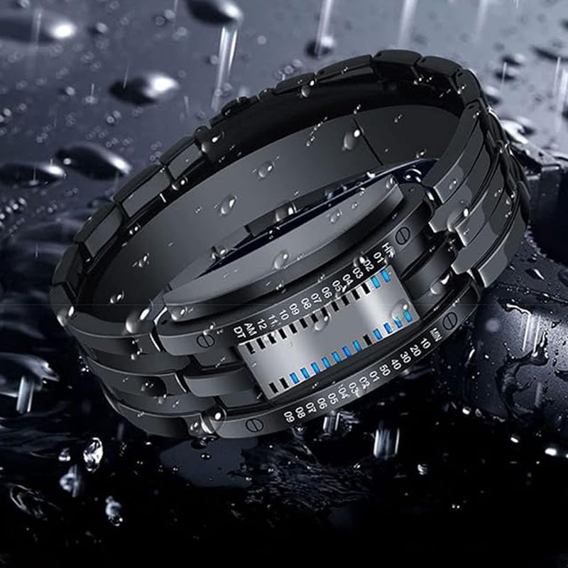 Snygg tvåfärgad klocka⌚️ LED-armband i rostfritt stål, trendig sportklocka med blå bakgrundsbelysning🏃, vakuumbelagd🛡️.