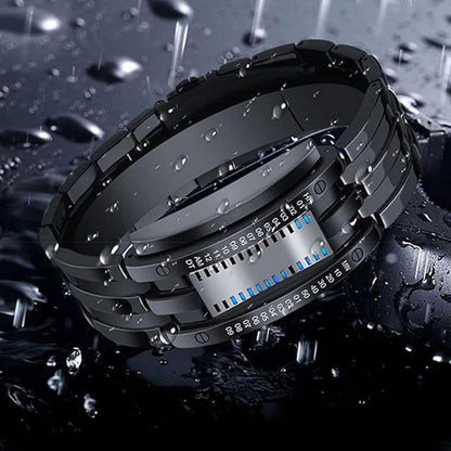 Snygg tvåfärgad klocka⌚️ LED-armband i rostfritt stål, trendig sportklocka med blå bakgrundsbelysning🏃, vakuumbelagd🛡️.
