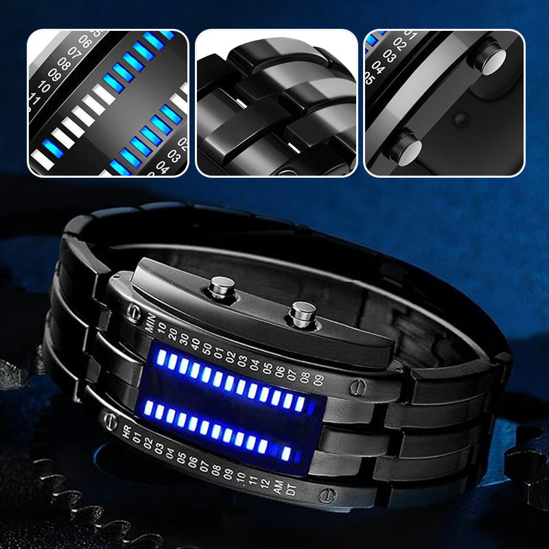 Snygg tvåfärgad klocka⌚️ LED-armband i rostfritt stål, trendig sportklocka med blå bakgrundsbelysning🏃, vakuumbelagd🛡️.