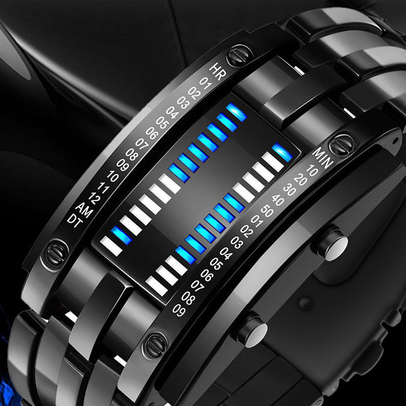 Snygg tvåfärgad klocka⌚️ LED-armband i rostfritt stål, trendig sportklocka med blå bakgrundsbelysning🏃, vakuumbelagd🛡️.