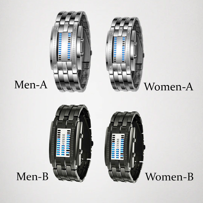 Snygg tvåfärgad klocka⌚️ LED-armband i rostfritt stål, trendig sportklocka med blå bakgrundsbelysning🏃, vakuumbelagd🛡️.