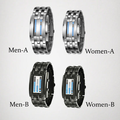Snygg tvåfärgad klocka⌚️ LED-armband i rostfritt stål, trendig sportklocka med blå bakgrundsbelysning🏃, vakuumbelagd🛡️.
