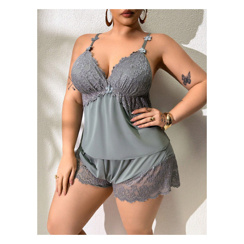 🥳2026 års storsäljare🥳💞Över 50 000 sålda exemplar!👗🌸 50 % rabatt! Pyjamas-set med spetskantad linne och shorts