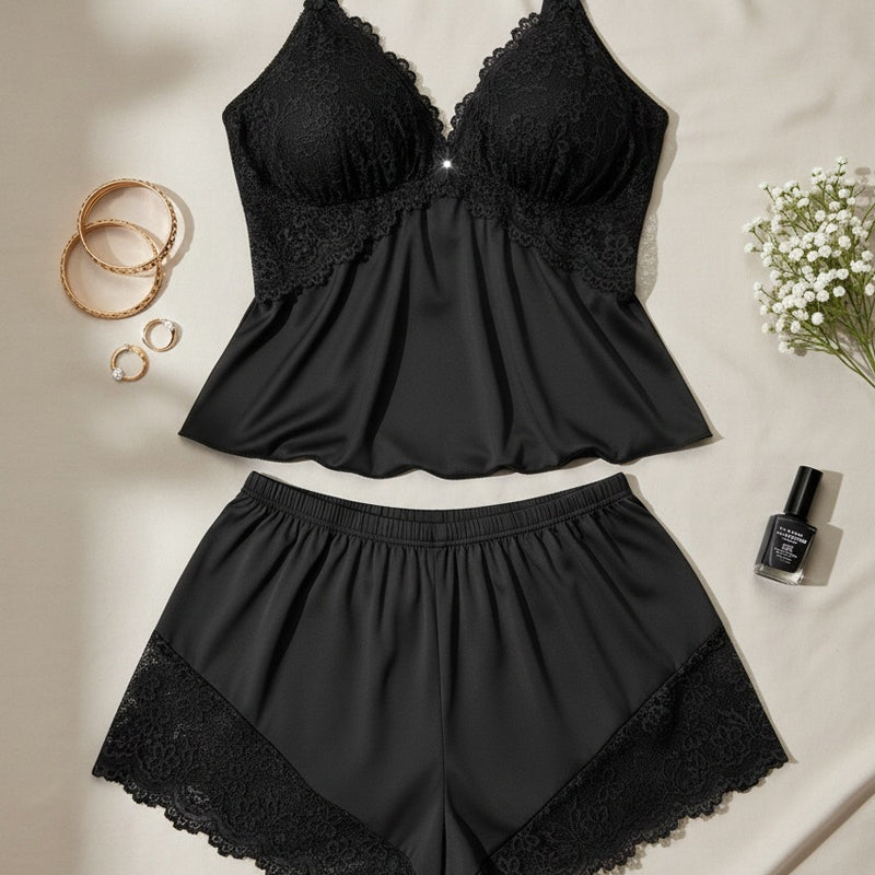 🥳2026 års storsäljare🥳💞Över 50 000 sålda exemplar!👗🌸 50 % rabatt! Pyjamas-set med spetskantad linne och shorts