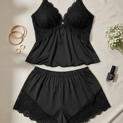 🥳2026 års storsäljare🥳💞Över 50 000 sålda exemplar!👗🌸 50 % rabatt! Pyjamas-set med spetskantad linne och shorts