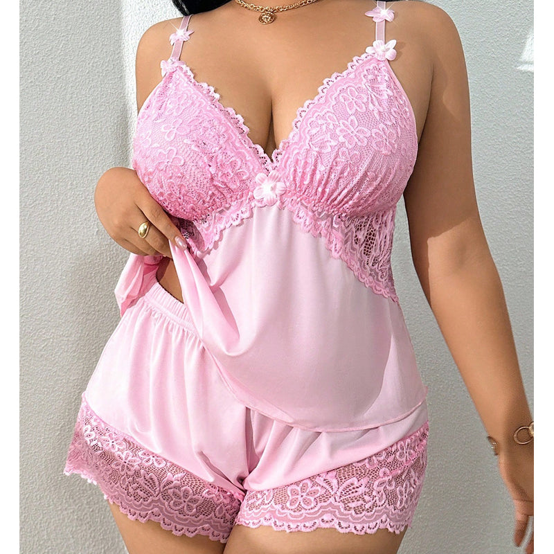 🥳2026 års storsäljare🥳💞Över 50 000 sålda exemplar!👗🌸 50 % rabatt! Pyjamas-set med spetskantad linne och shorts