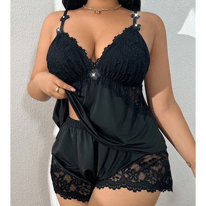 🥳2026 års storsäljare🥳💞Över 50 000 sålda exemplar!👗🌸 50 % rabatt! Pyjamas-set med spetskantad linne och shorts