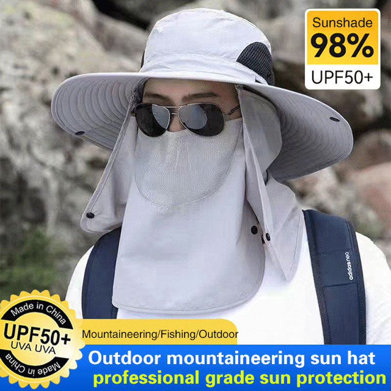 Vandringshatt med UPF 50+ – bred brätte, avtagbar ansiktsmask & ventilationshål ⛰️🧢